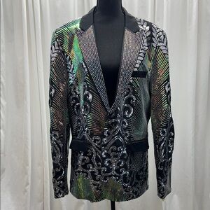 Men's Large Multicolor Sequin Blazer Nightclub Stage Party Western Style